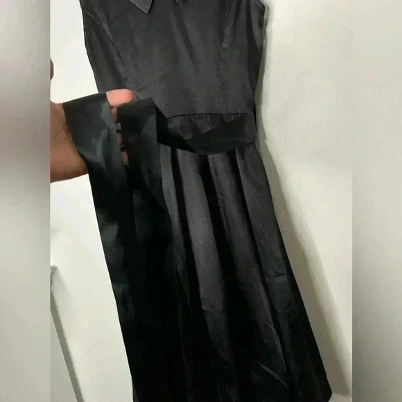 Hearts and Roses London Black Satin Skater Dress With Ruched Front Size Medium - Picture 11 of 11